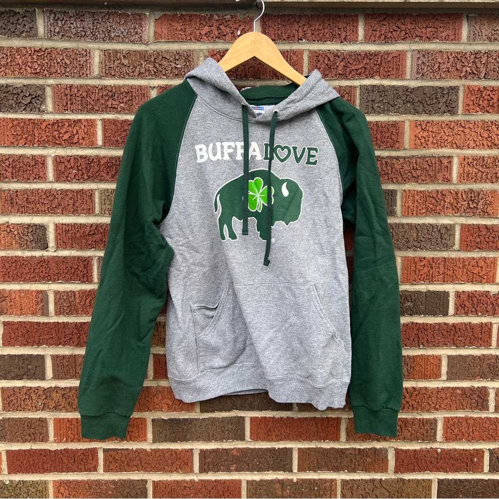 Gray and Green Buffalo Love Shamrock Graphic Pullover Sweatshirt Hoodie